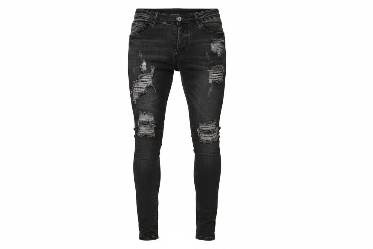 Men's Slim Fit Ripped Jeans with Distressed Details