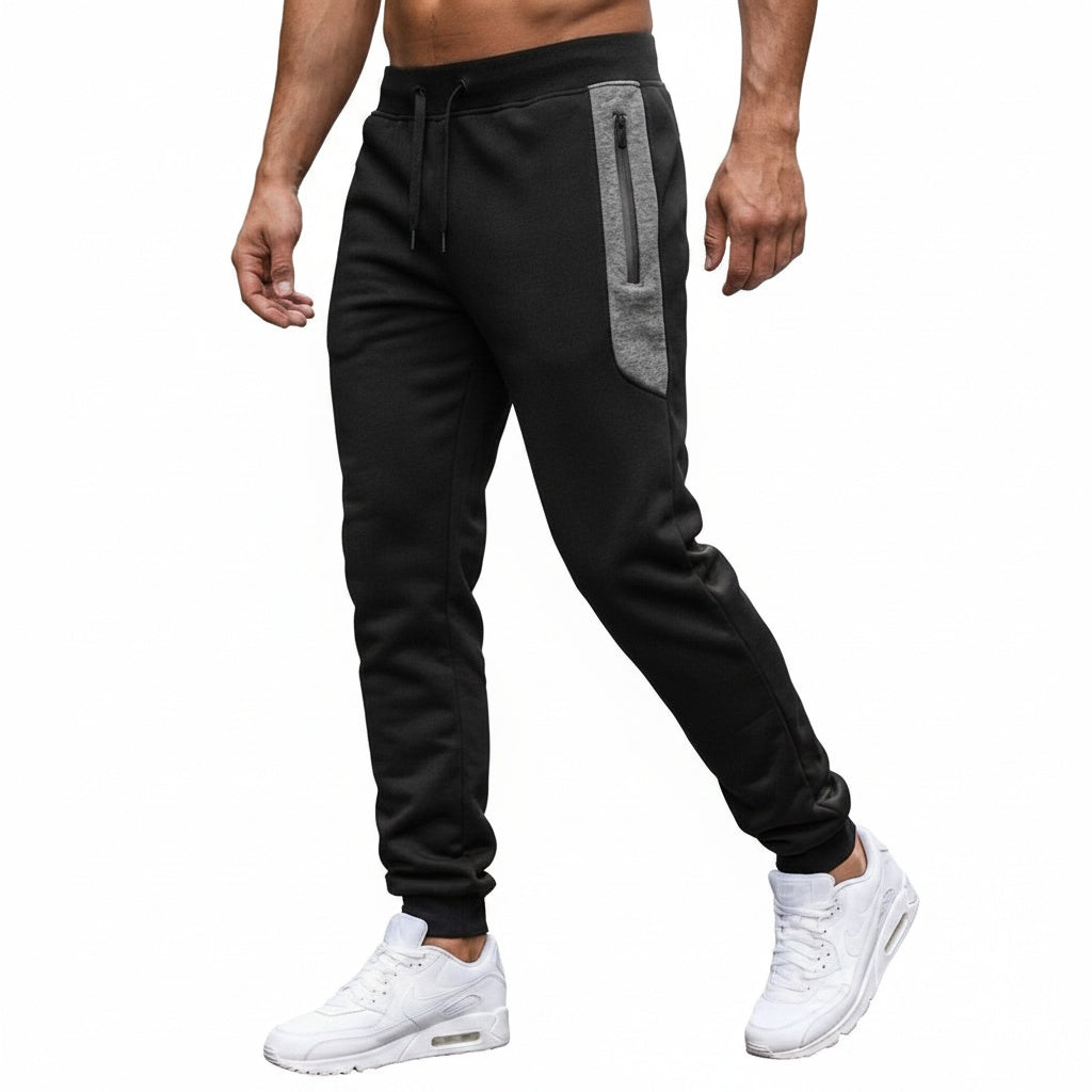 Men's Slim-Fit Sweatpants with Contrast Panel and Zip Pocket