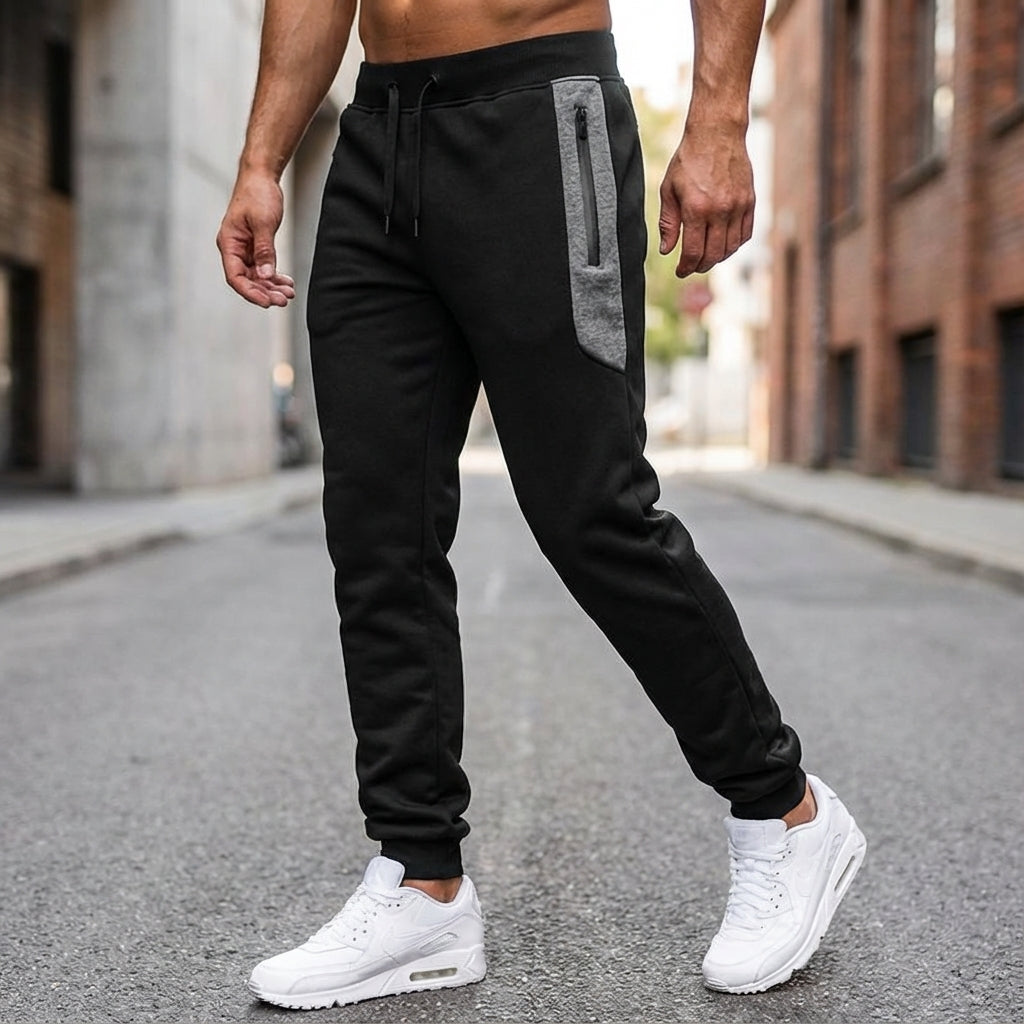 Men's Slim-Fit Sweatpants with Contrast Panel and Zip Pocket