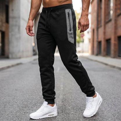 Men's Slim-Fit Sweatpants with Contrast Panel and Zip Pocket