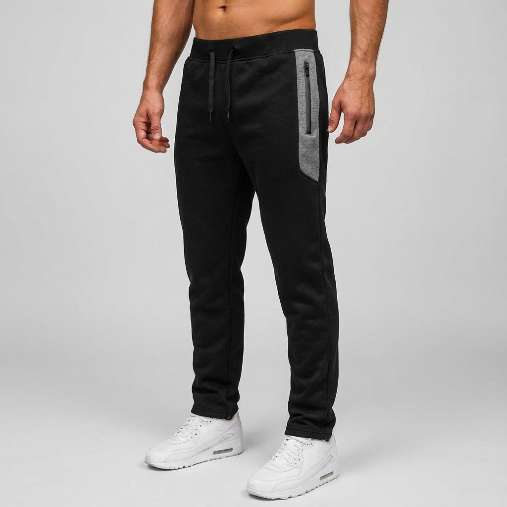Men's Slim-Fit Sweatpants with Contrast Panel and Zip Pocket