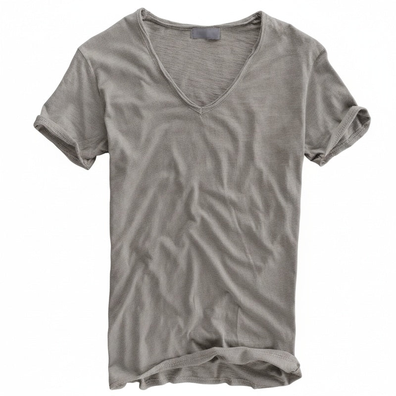 Men's Slim Fit T-Shirt Short Sleeve with Deep V-Neck