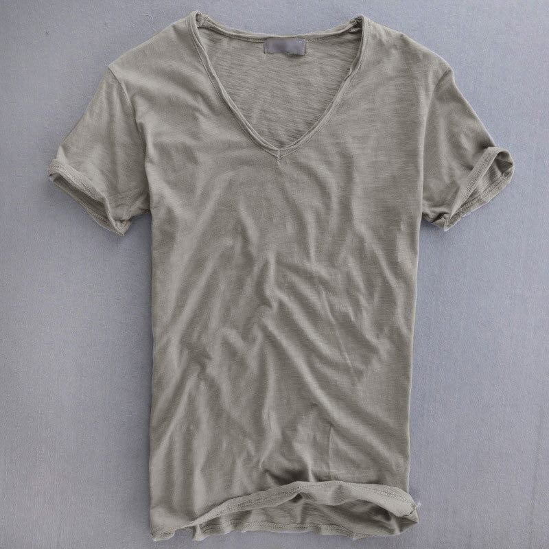 Men's Slim Fit T-Shirt Short Sleeve with Deep V-Neck