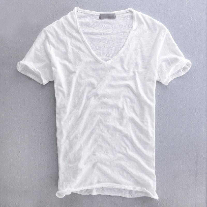 Men's Slim Fit T-Shirt Short Sleeve with Deep V-Neck