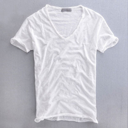 Men's Slim Fit T-Shirt Short Sleeve with Deep V-Neck