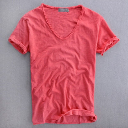 Men's Slim Fit T-Shirt Short Sleeve with Deep V-Neck