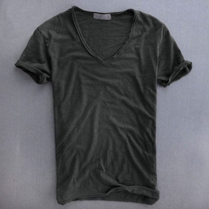 Men's Slim Fit T-Shirt Short Sleeve with Deep V-Neck