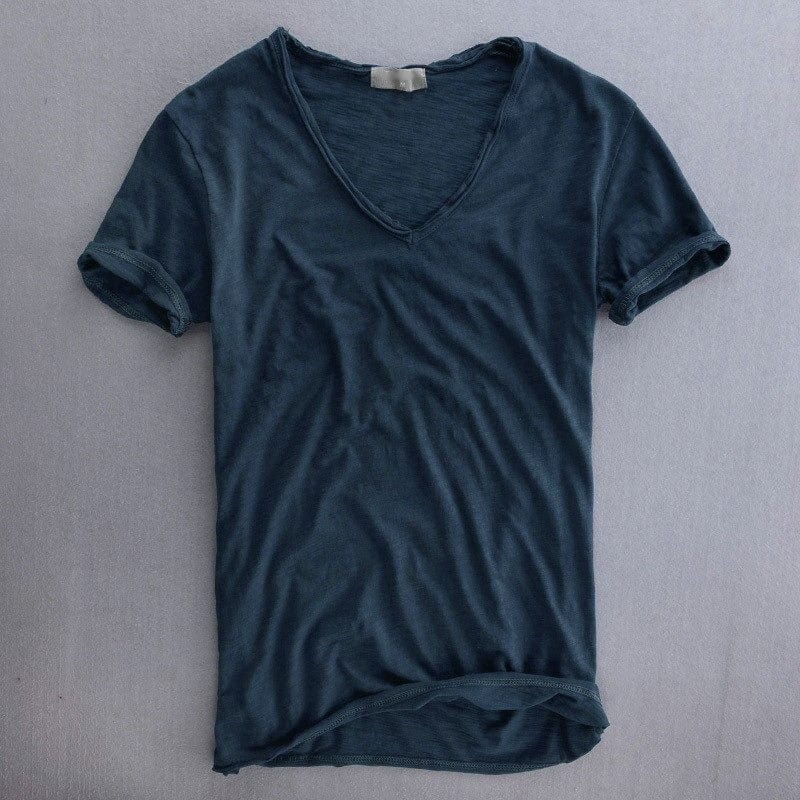 Men's Slim Fit T-Shirt Short Sleeve with Deep V-Neck
