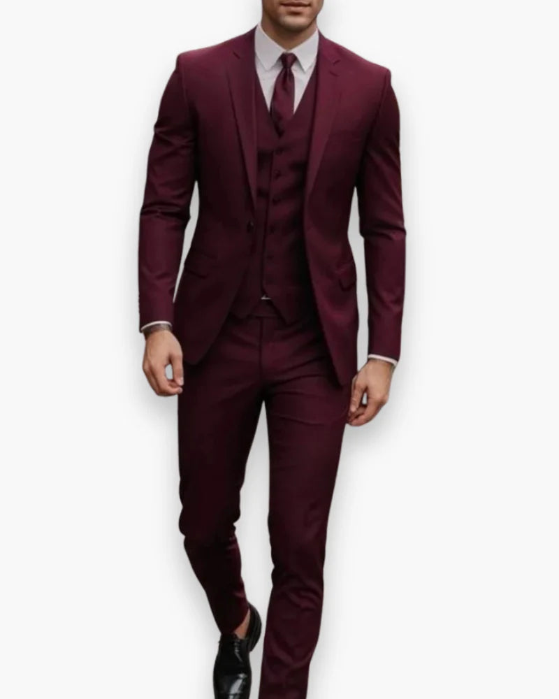 Men's Slim Fit Three-Piece Suit with Waistcoat and Single-Breasted Jacket