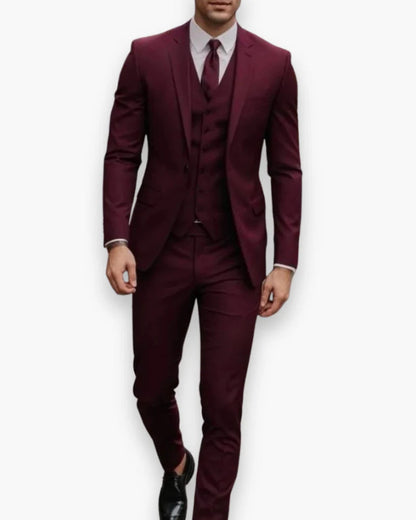 Men's Slim Fit Three-Piece Suit with Waistcoat and Single-Breasted Jacket