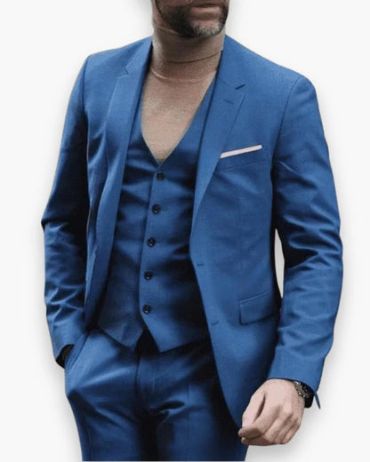 Men's Slim Fit Three-Piece Suit with Waistcoat and Single-Breasted Jacket