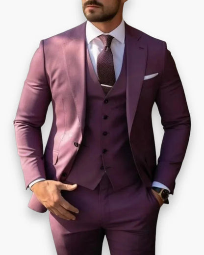 Men's Slim Fit Three-Piece Suit with Waistcoat and Single-Breasted Jacket