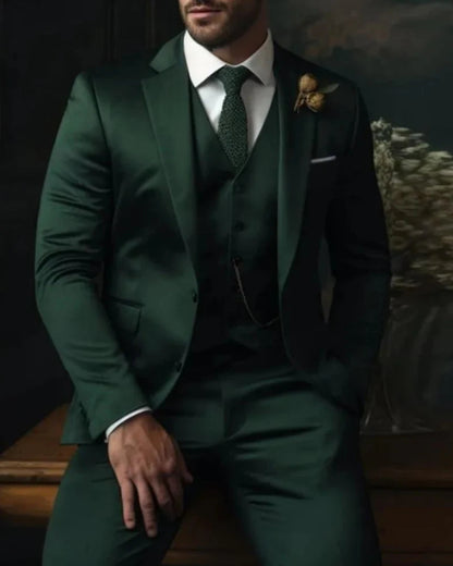 Men's Slim Fit Three-Piece Suit with Waistcoat and Single-Breasted Jacket