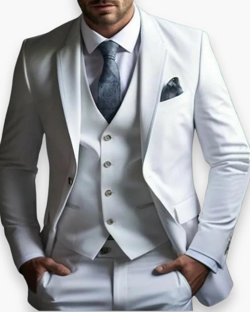 Men's Slim Fit Three-Piece Suit with Waistcoat and Single-Breasted Jacket