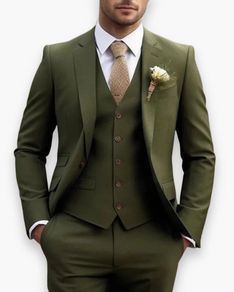 Men's Slim Fit Three-Piece Suit with Waistcoat and Single-Breasted Jacket