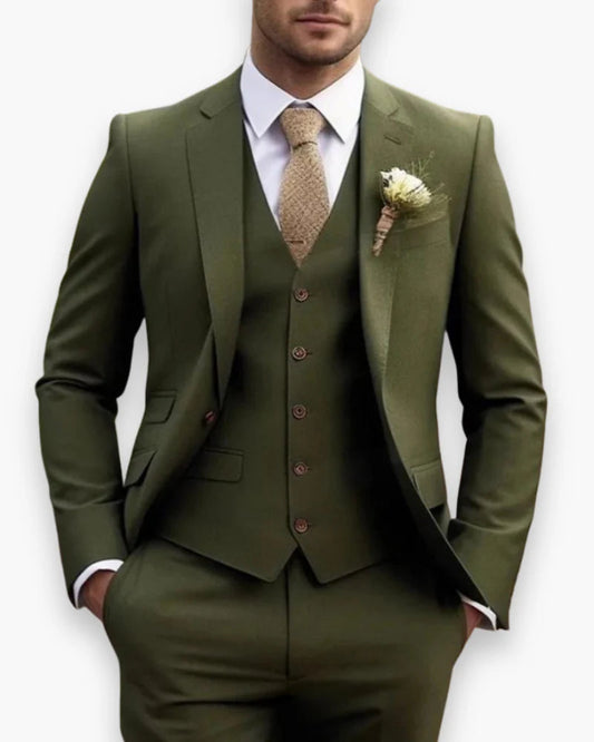 Men's Slim Fit Three-Piece Suit with Waistcoat and Single-Breasted Jacket