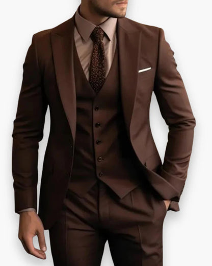 Men's Slim Fit Three-Piece Suit with Waistcoat and Single-Breasted Jacket