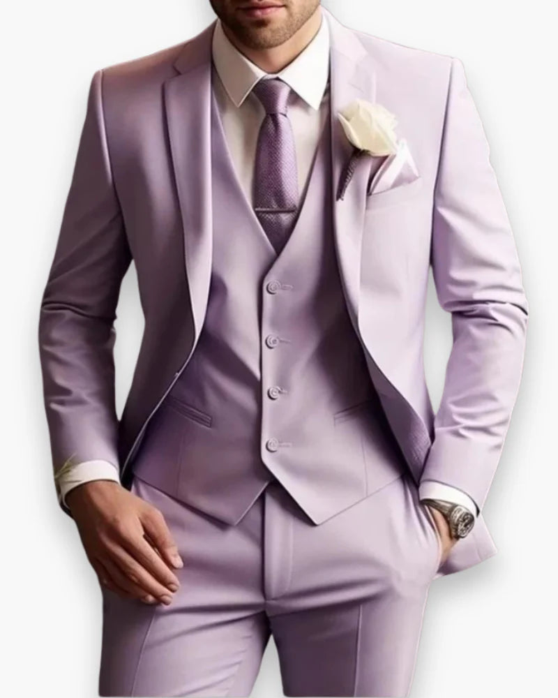 Men's Slim Fit Three-Piece Suit with Waistcoat and Single-Breasted Jacket