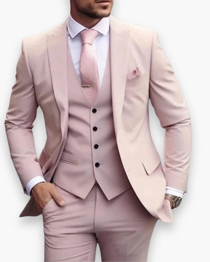 Men's Slim Fit Three-Piece Suit with Waistcoat and Single-Breasted Jacket