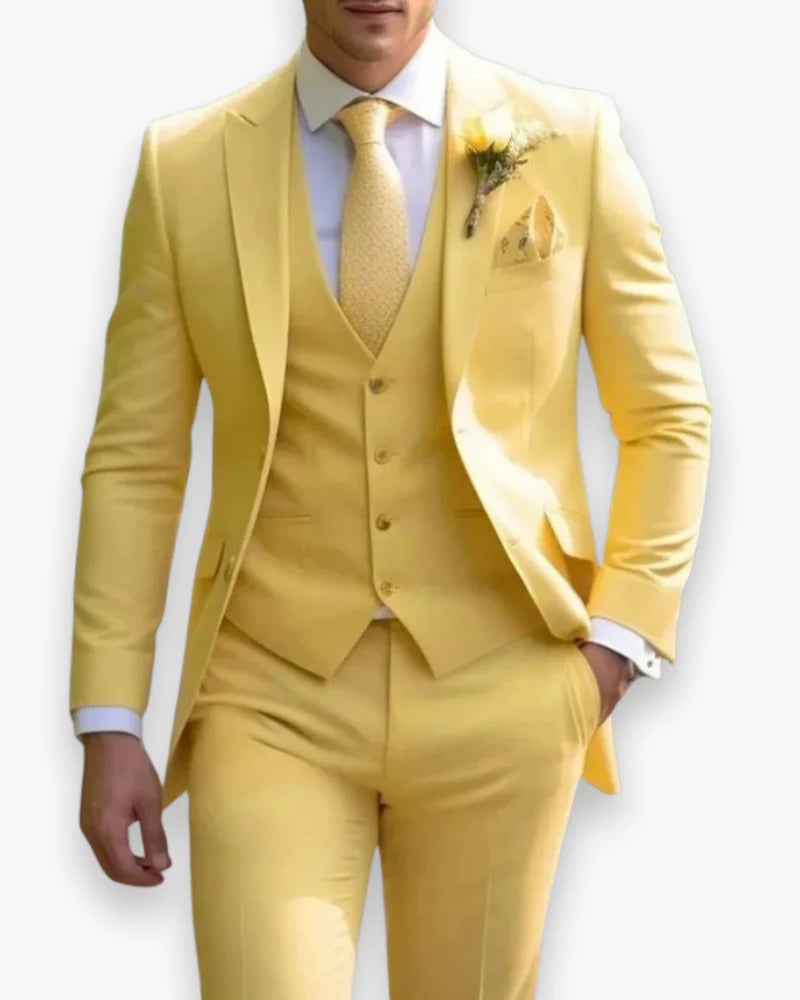 Men's Slim Fit Three-Piece Suit with Waistcoat and Single-Breasted Jacket