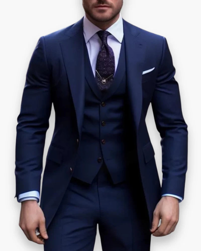 Men's Slim Fit Three-Piece Suit with Waistcoat and Single-Breasted Jacket