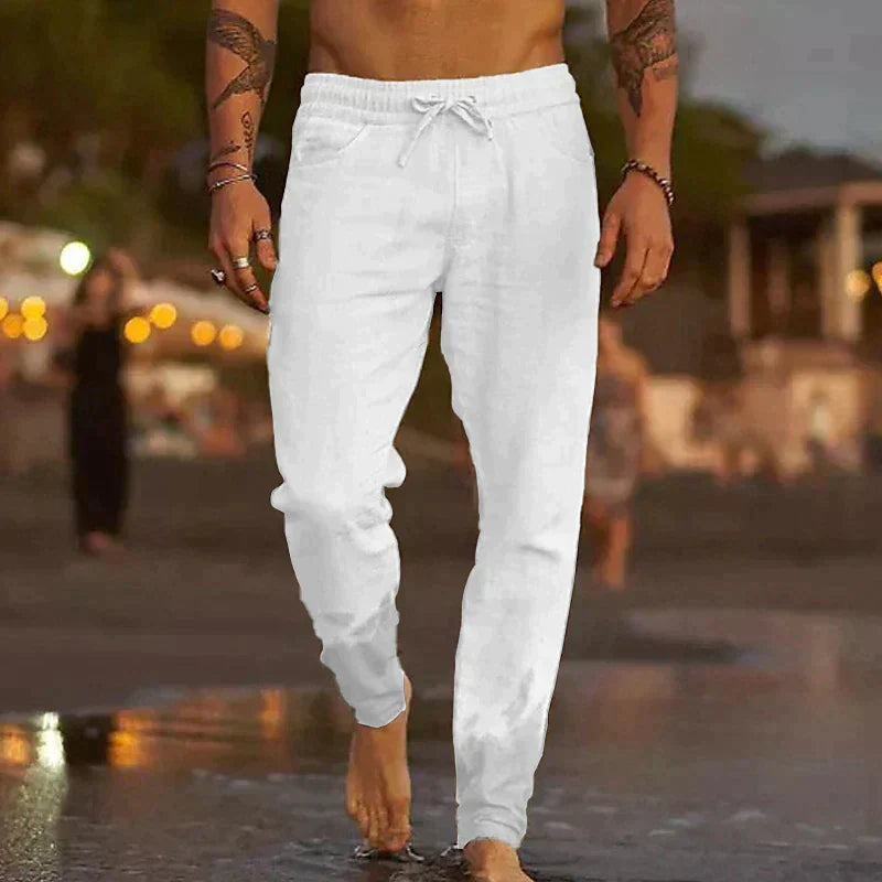 Men's Slim-Fit Trousers with Elastic Waist and Drawstring