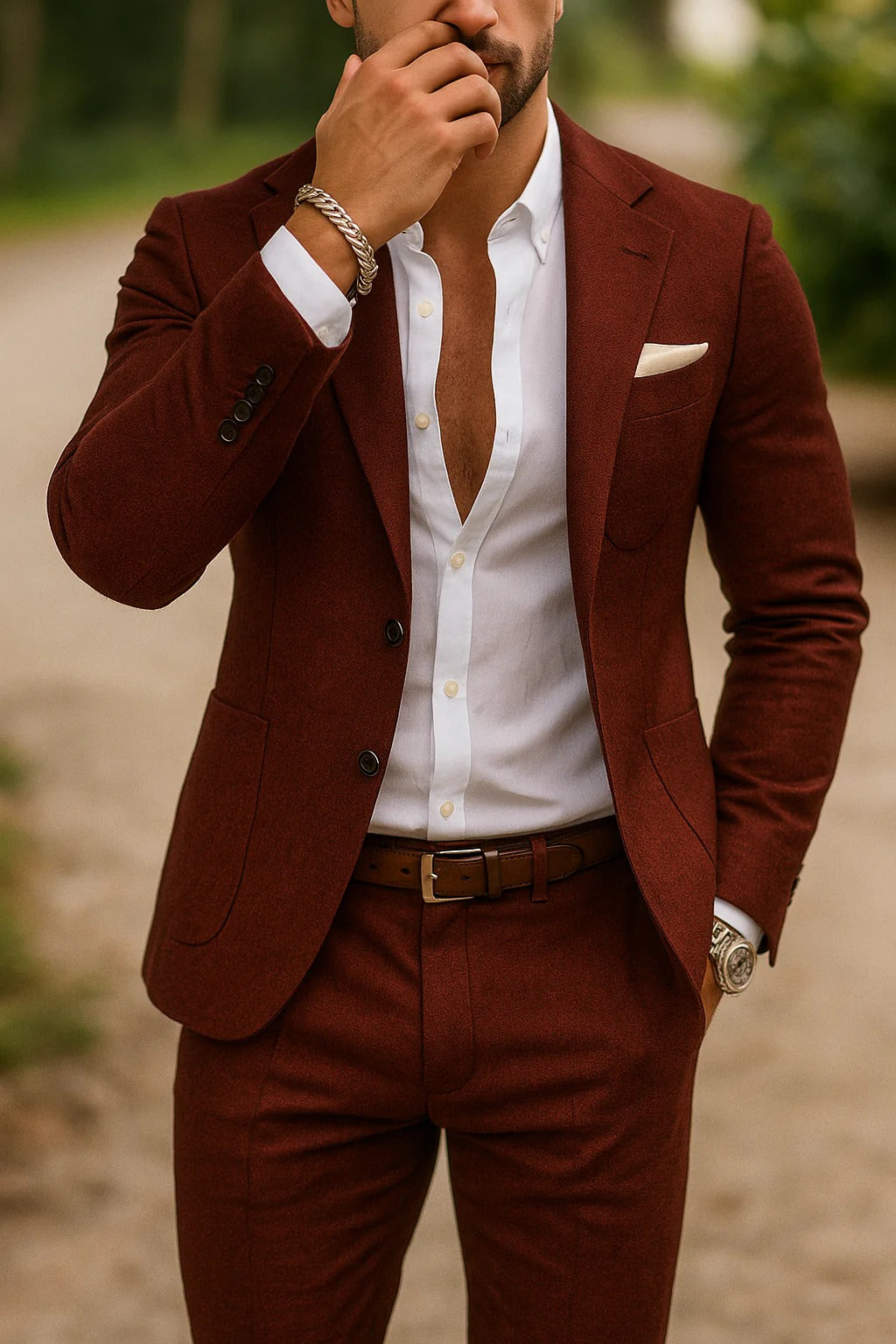 Men's Slim Fit Two-Piece Suit Set with Notch Lapel Blazer and Trousers
