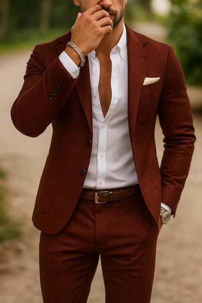 Men's Slim Fit Two-Piece Suit Set with Notch Lapel Blazer and Trousers