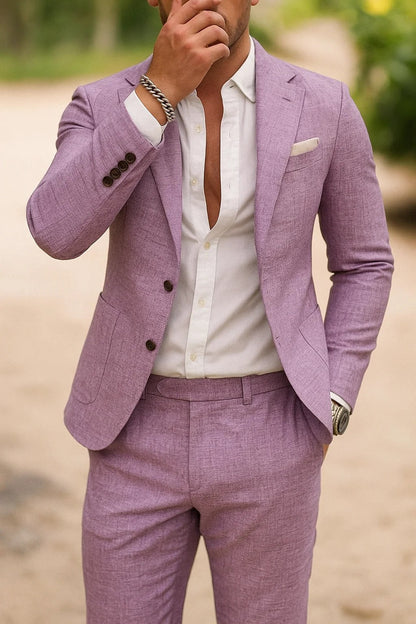 Men's Slim Fit Two-Piece Suit Set with Notch Lapel Blazer and Trousers