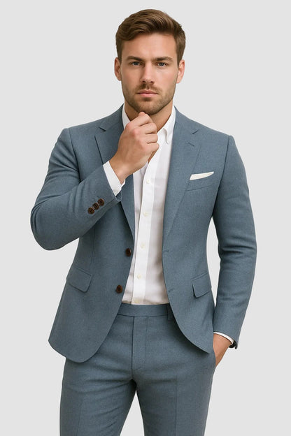 Men's Slim Fit Two-Piece Suit Set with Notch Lapel Blazer and Trousers