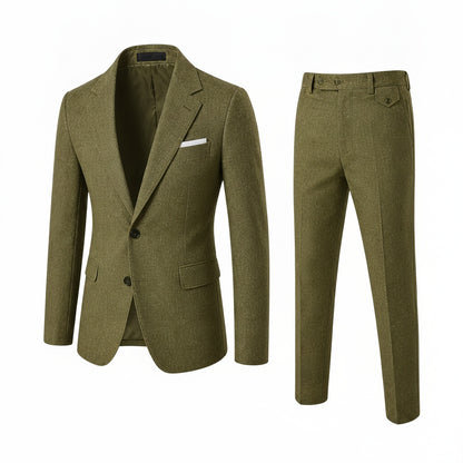 Men's Slim Fit Two-Piece Suit with Notch Lapel and Button Closure