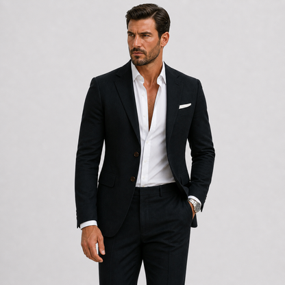 Men's Slim Fit Two-Piece Suit with Notch Lapel and Button Closure