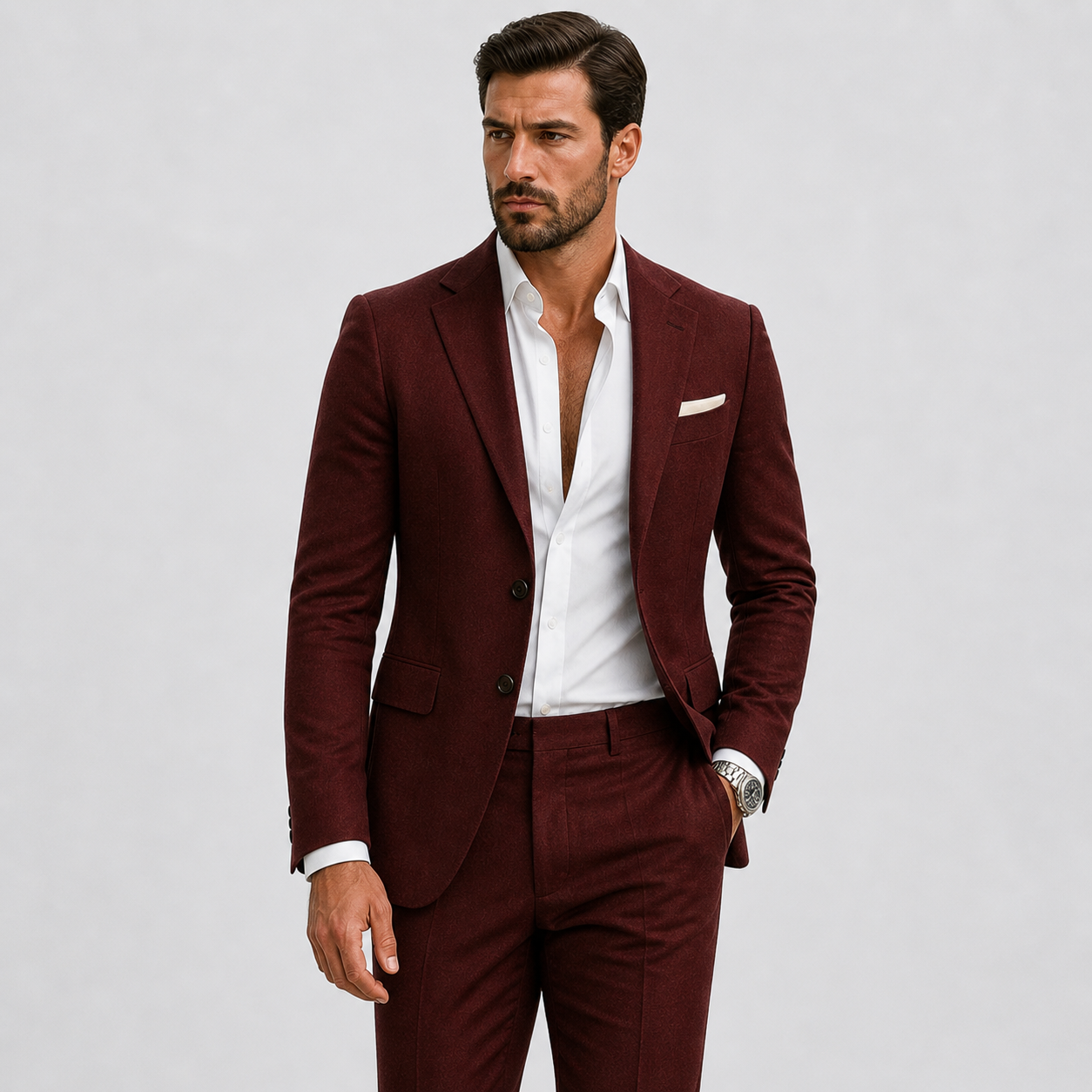 Men's Slim Fit Two-Piece Suit with Notch Lapel and Button Closure