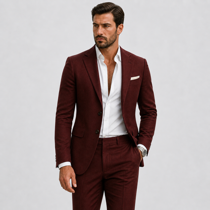 Men's Slim Fit Two-Piece Suit with Notch Lapel and Button Closure