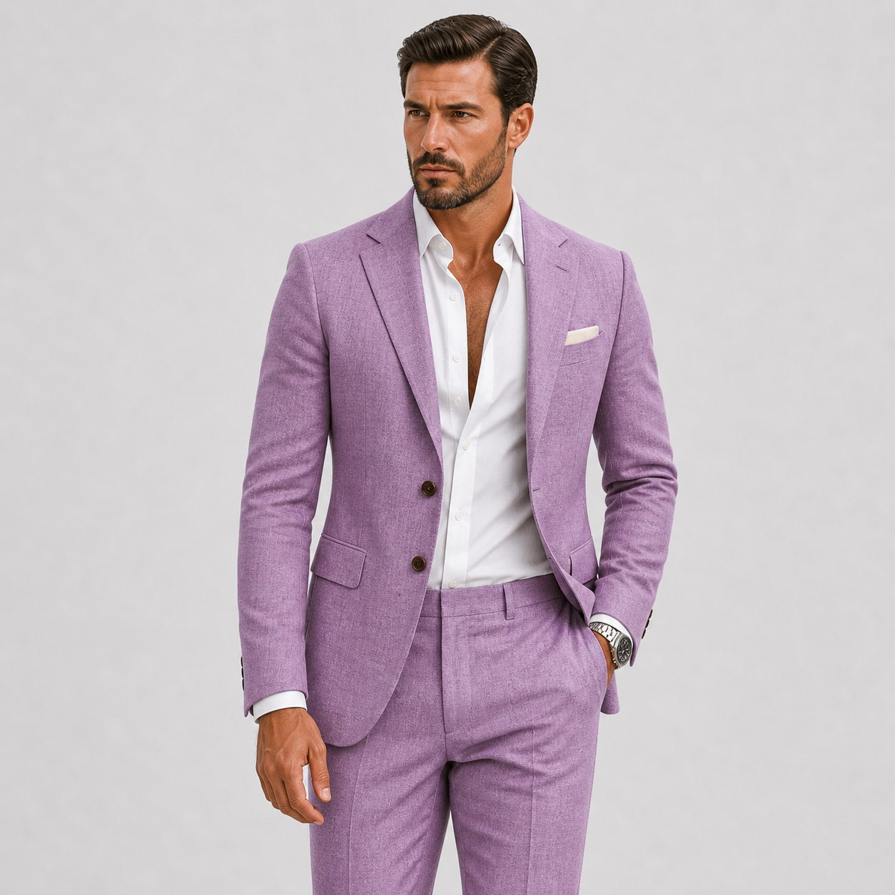 Men's Slim Fit Two-Piece Suit with Notch Lapel and Button Closure