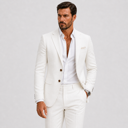 Men's Slim Fit Two-Piece Suit with Notch Lapel and Button Closure