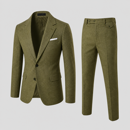 Men's Slim Fit Two-Piece Suit with Notch Lapel and Button Closure