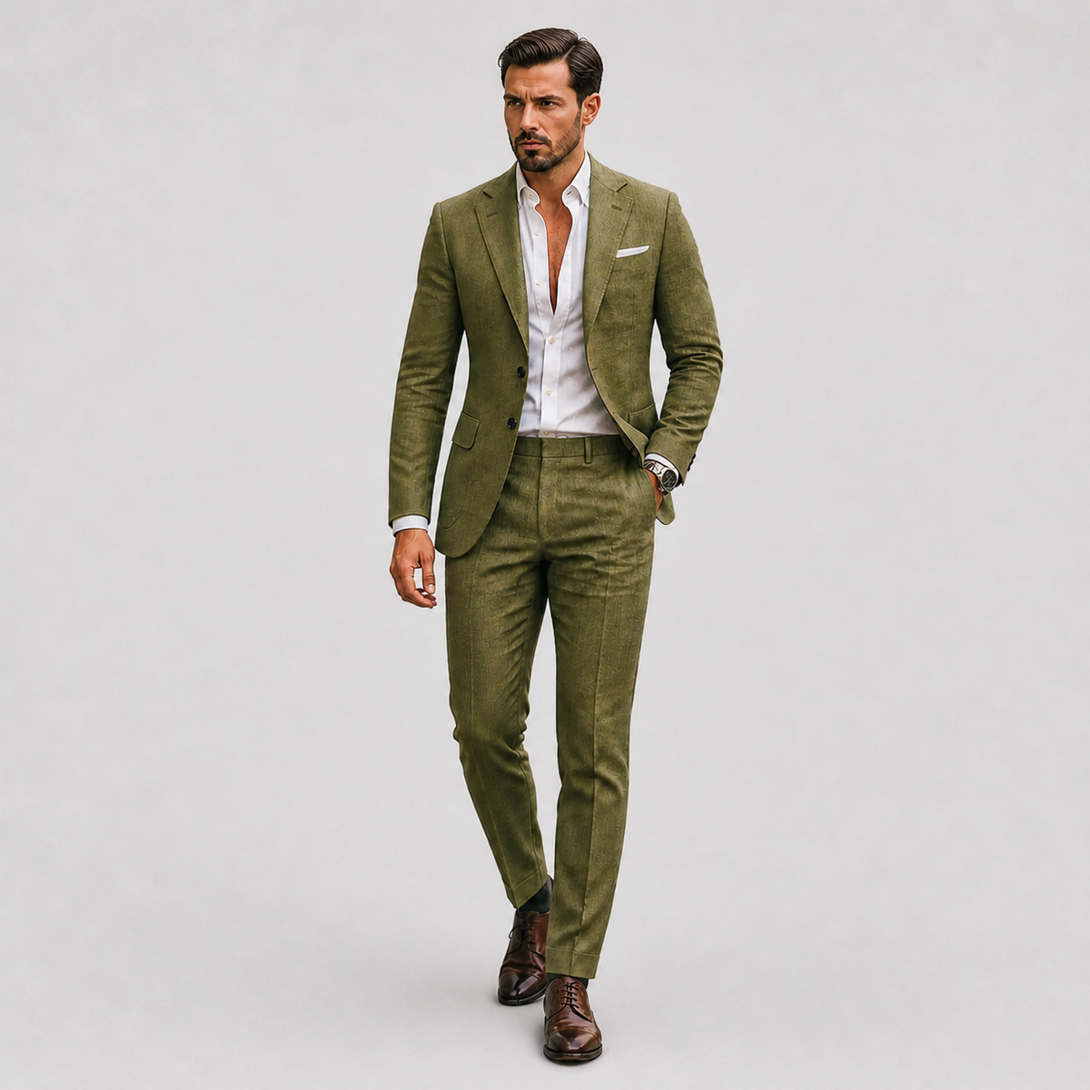 Men's Slim Fit Two-Piece Suit with Notch Lapel and Button Closure