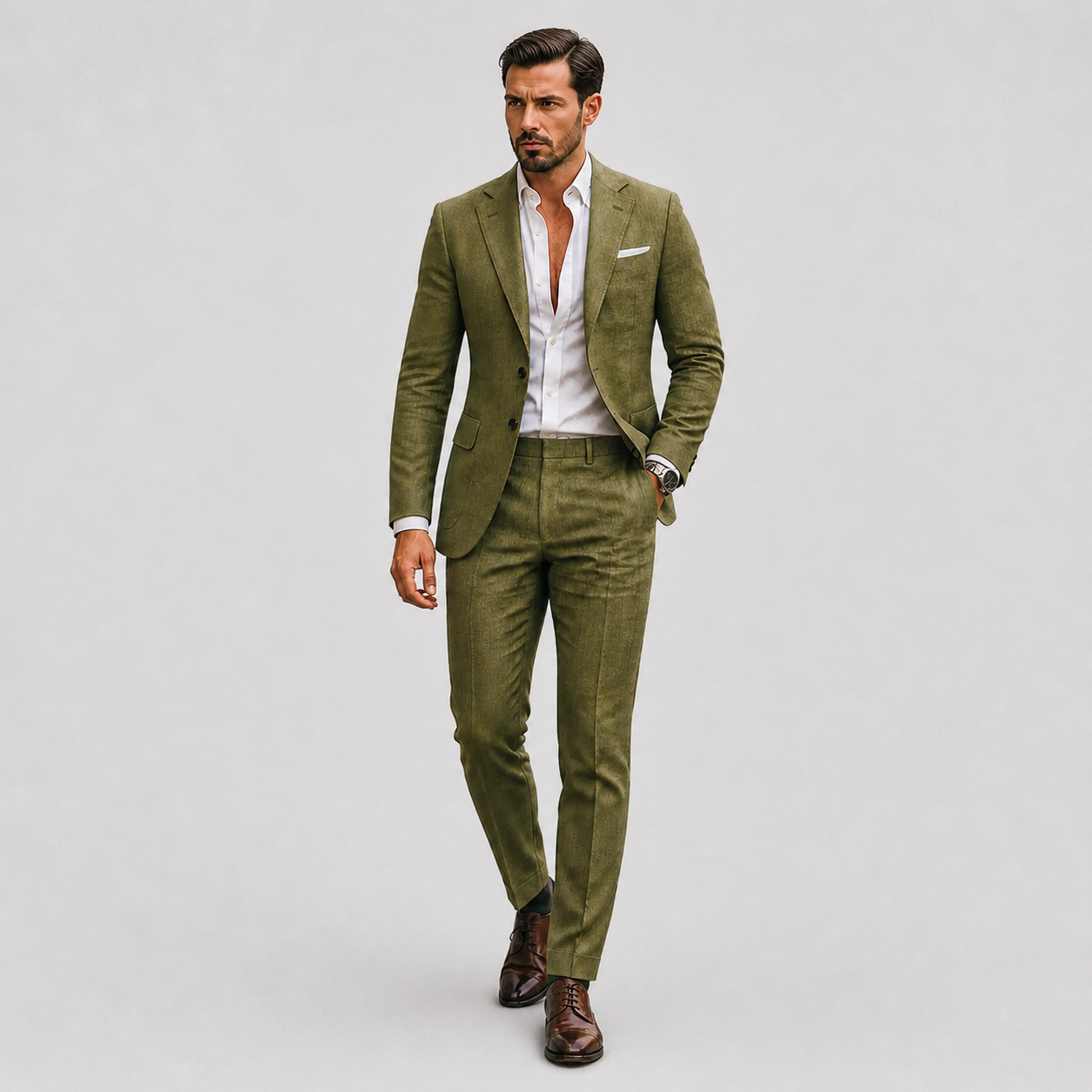 Men's Slim Fit Two-Piece Suit with Notch Lapel and Button Closure