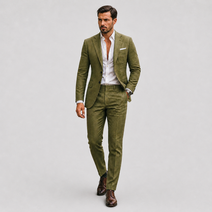 Men's Slim Fit Two-Piece Suit with Notch Lapel and Button Closure