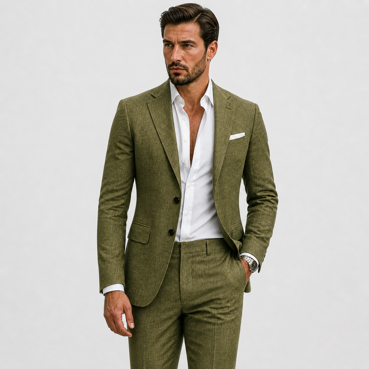 Men's Slim Fit Two-Piece Suit with Notch Lapel and Button Closure