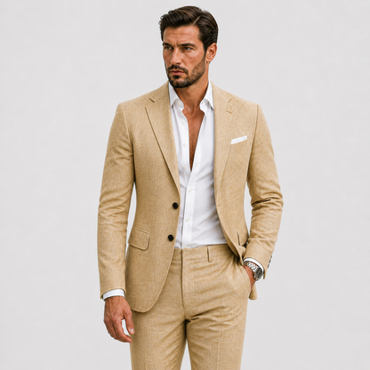 Men's Slim Fit Two-Piece Suit with Notch Lapel and Button Closure