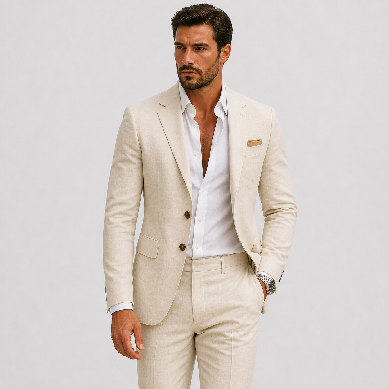 Men's Slim Fit Two-Piece Suit with Notch Lapel and Button Closure
