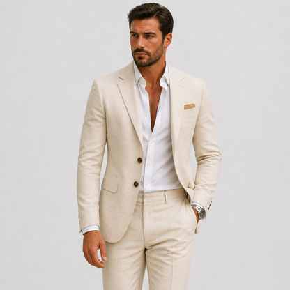 Men's Slim Fit Two-Piece Suit with Notch Lapel and Button Closure