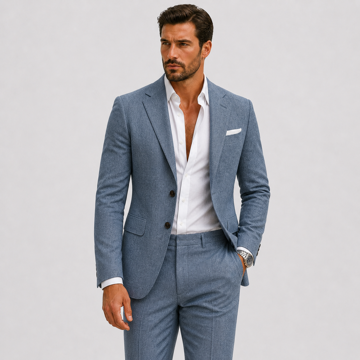 Men's Slim Fit Two-Piece Suit with Notch Lapel and Button Closure