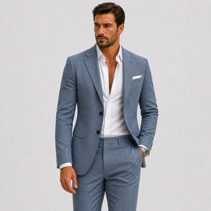 Men's Slim Fit Two-Piece Suit with Notch Lapel and Button Closure