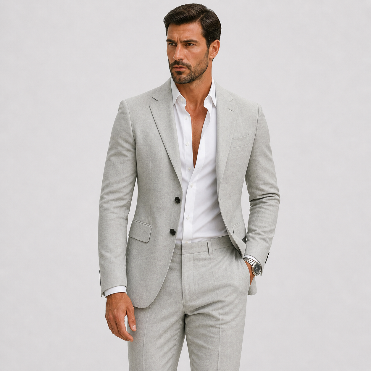Men's Slim Fit Two-Piece Suit with Notch Lapel and Button Closure
