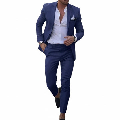 Men's Slim Fit Two-Piece Suit with Notch Lapel for Weddings and Formal Events