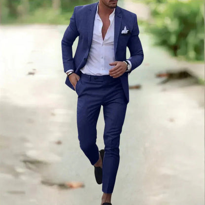 Men's Slim Fit Two-Piece Suit with Notch Lapel for Weddings and Formal Events