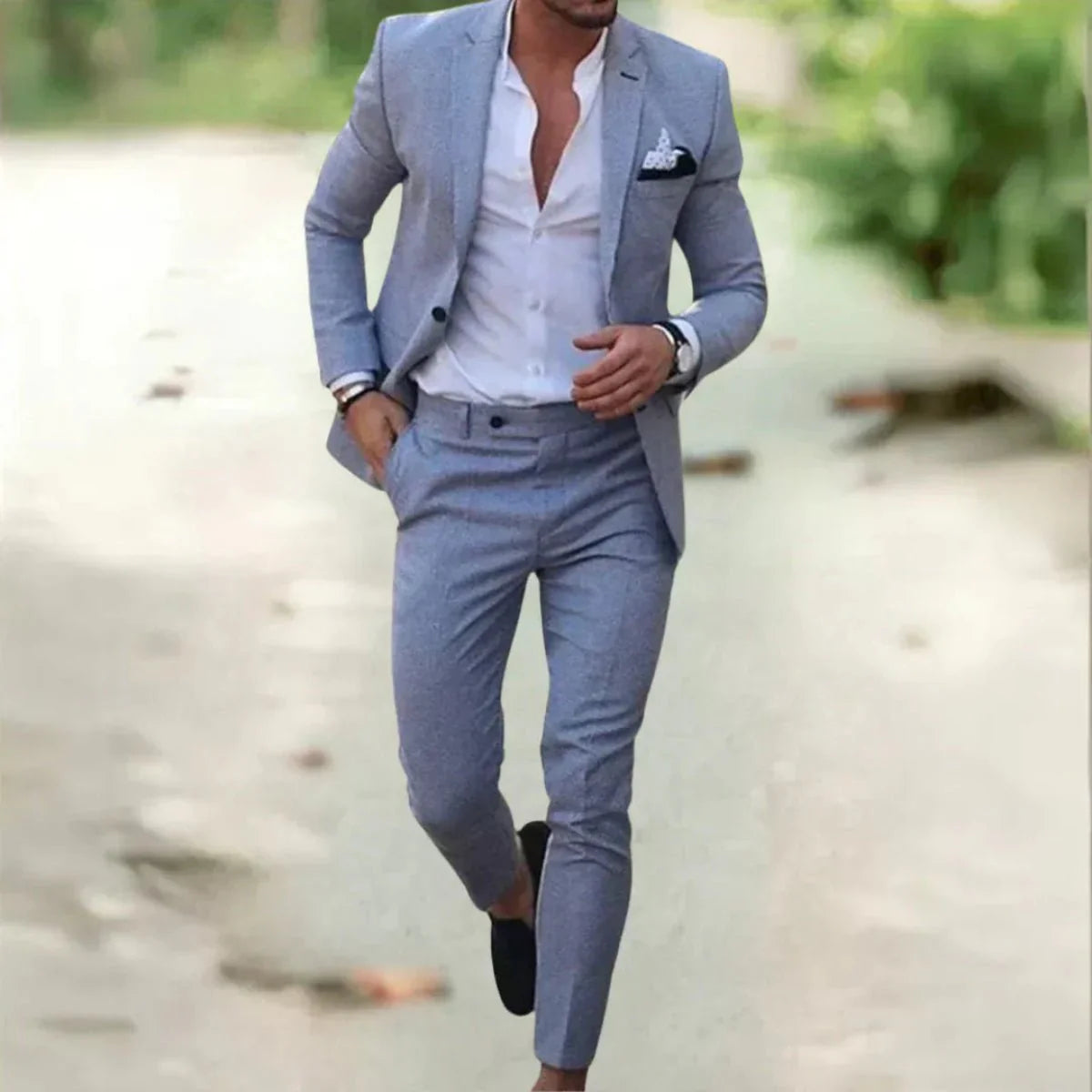 Men's Slim Fit Two-Piece Suit with Notch Lapel for Weddings and Formal Events